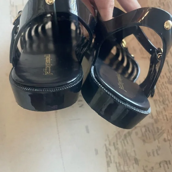 Jeffrey Campbell Jellin Black Fisherman Jelly Sandals Gold Bling Size 42 | 9.5 - Picture 5 of 10